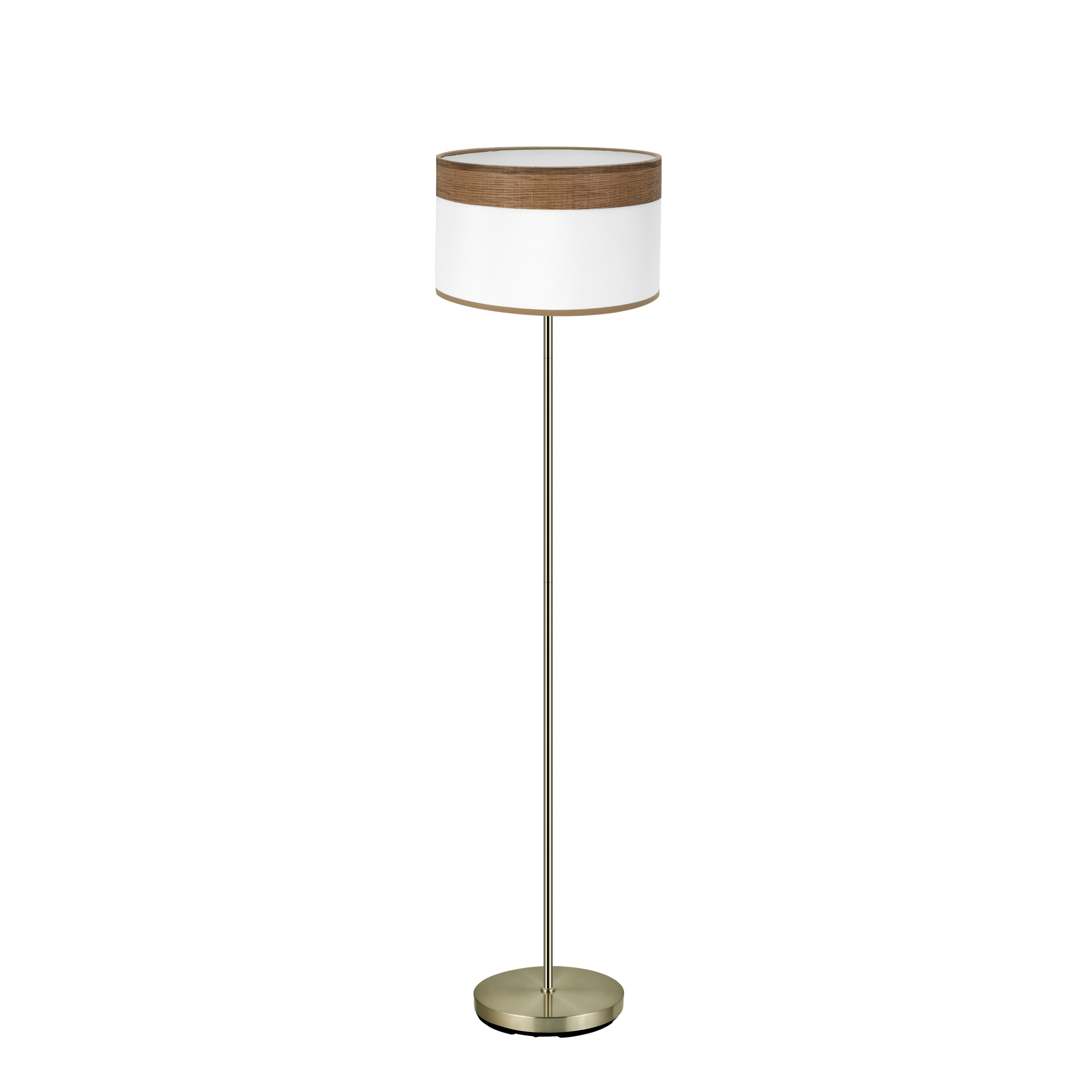 Lámpara de pie Cloe fabricada en metal color cuero y textil madera oscura/blanco