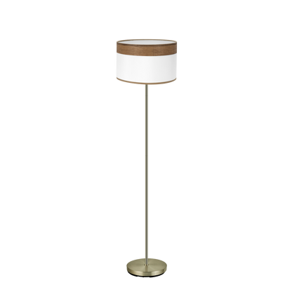 Lámpara de pie Cloe fabricada en metal color cuero y textil madera oscura/blanco