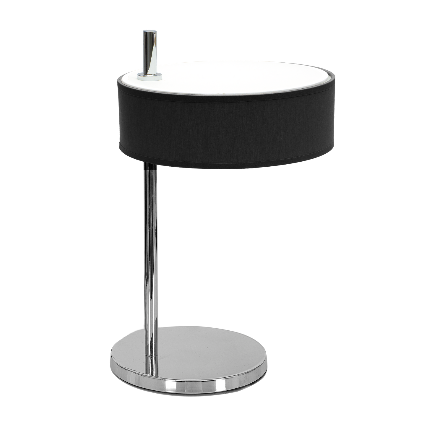 Elegante lámpara de noche cromo y negra ideal para dormitorio
