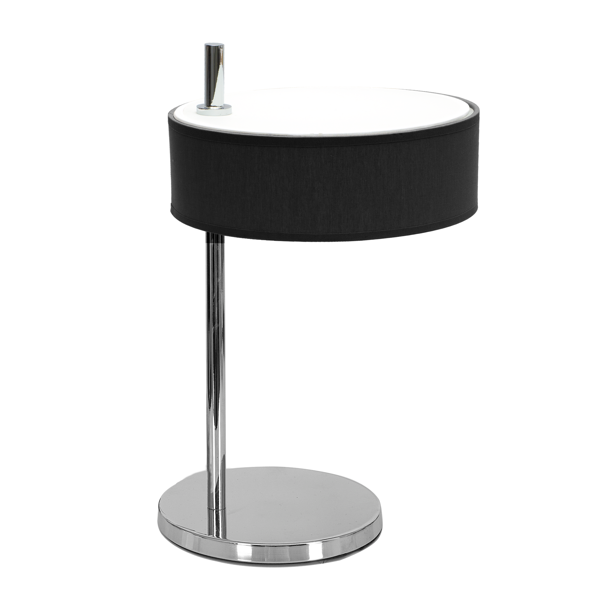 Elegante lámpara de noche cromo y negra ideal para dormitorio