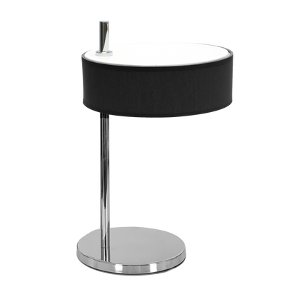 Elegante lámpara de noche cromo y negra ideal para dormitorio