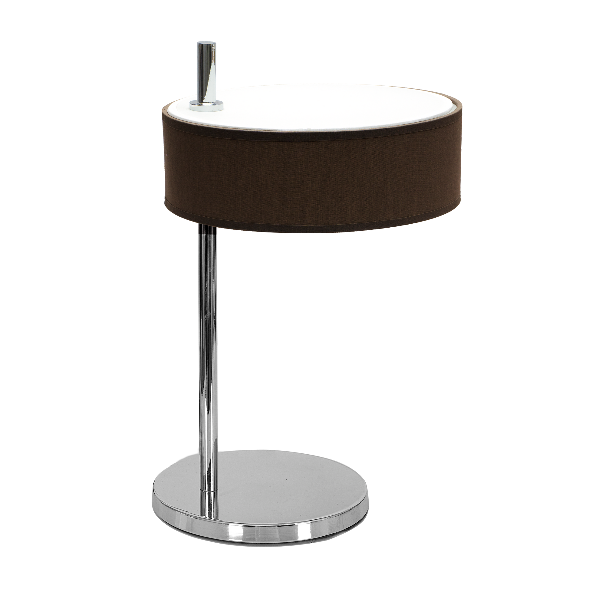 Elegante lámpara de noche marrón y cromo ideal para mesitas de noche