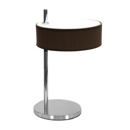 Elegante lámpara de noche marrón y cromo ideal para mesitas de noche