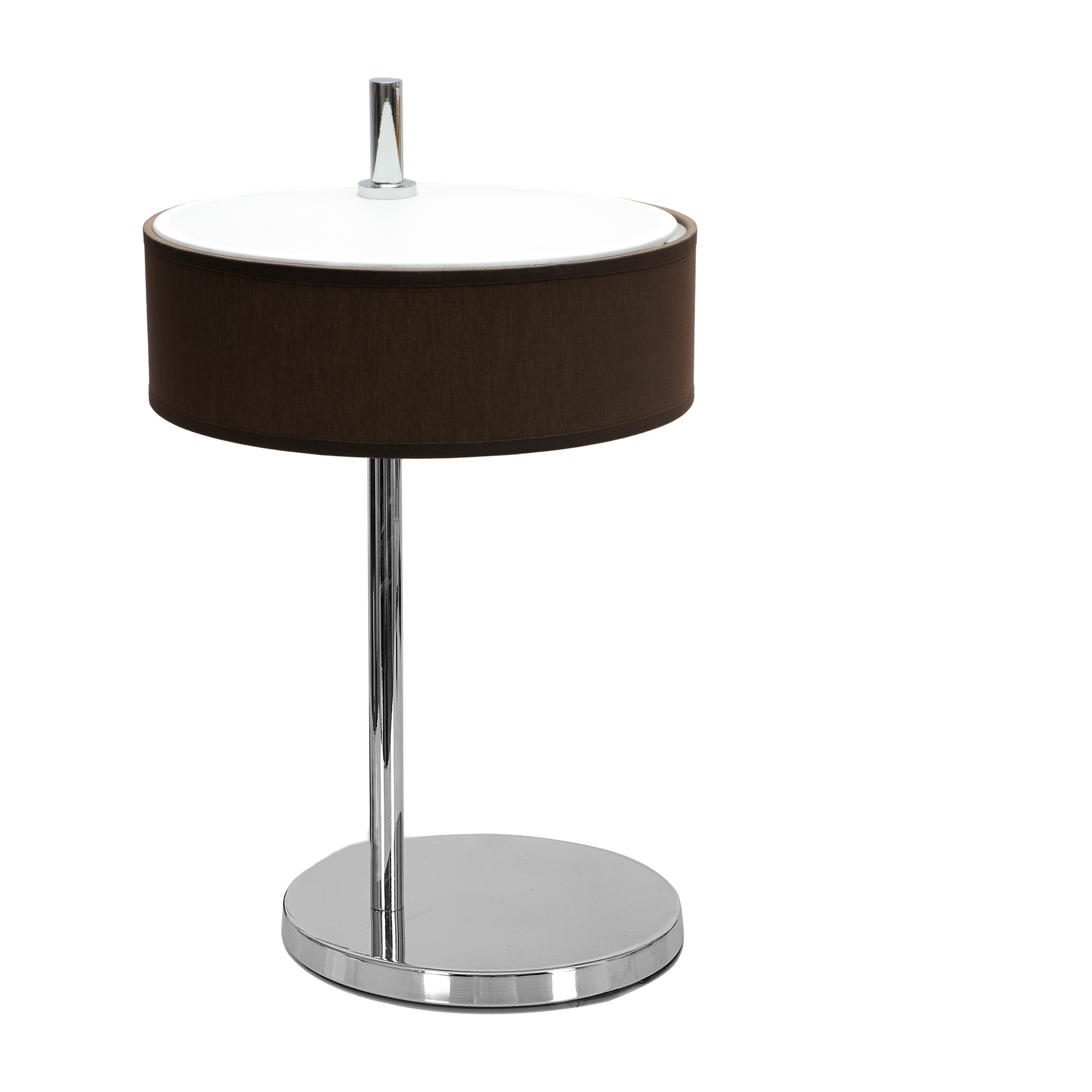 Sobremesa Haiti Marrón/Cromo de Fabrilamp, vista frontal. Iluminación elegante para tu hogar.