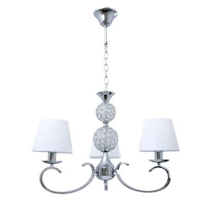 Lámpara Ordoñez fabricada en metal y cristal color cromo con pantalla textil blanca