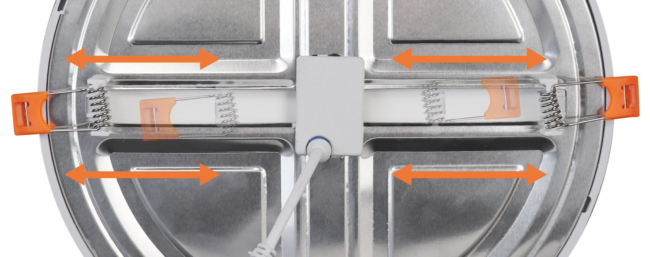 Downlight Lejania 8w 5500k blanco, vista frontal. Iluminación eficiente para interiores.