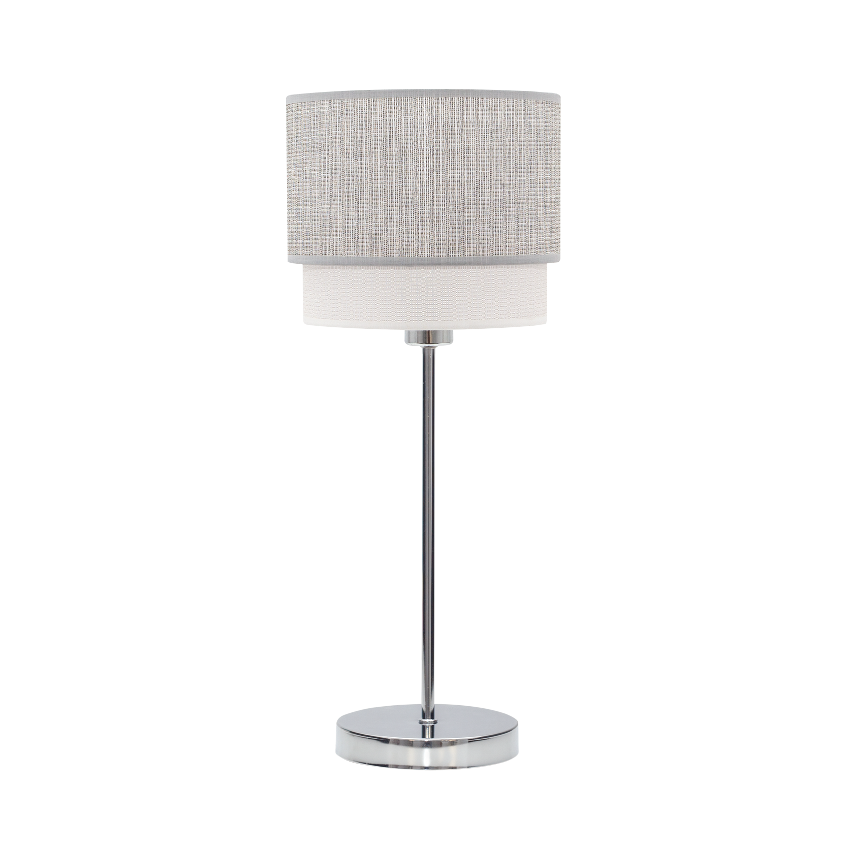 Lámpara Kenya fabricada en metal y textil color gris y blanco