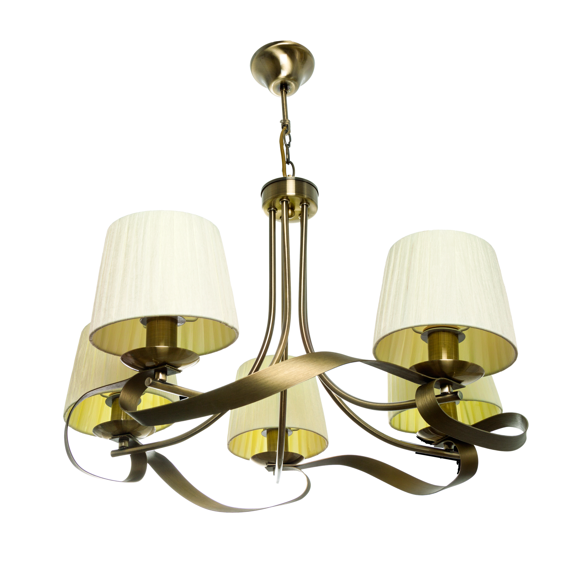 Lámpara Baeza fabricada en metal color cuero con pantalla textil color beige