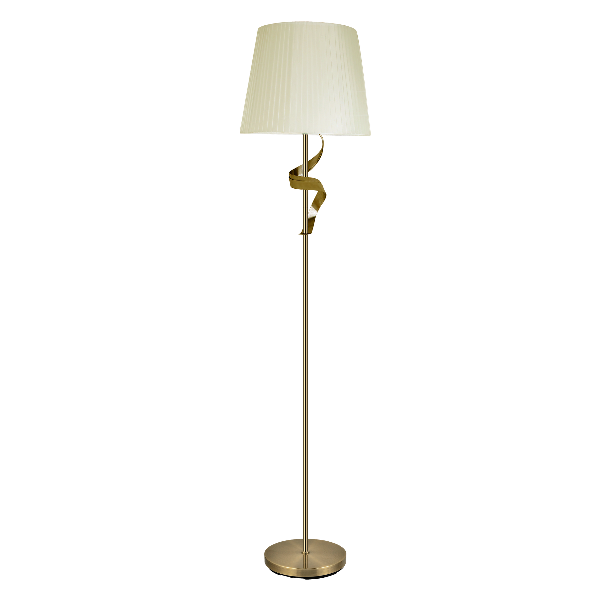 Lámpara de pie Baeza fabricada en metal color cuero y pantalla textil color beige