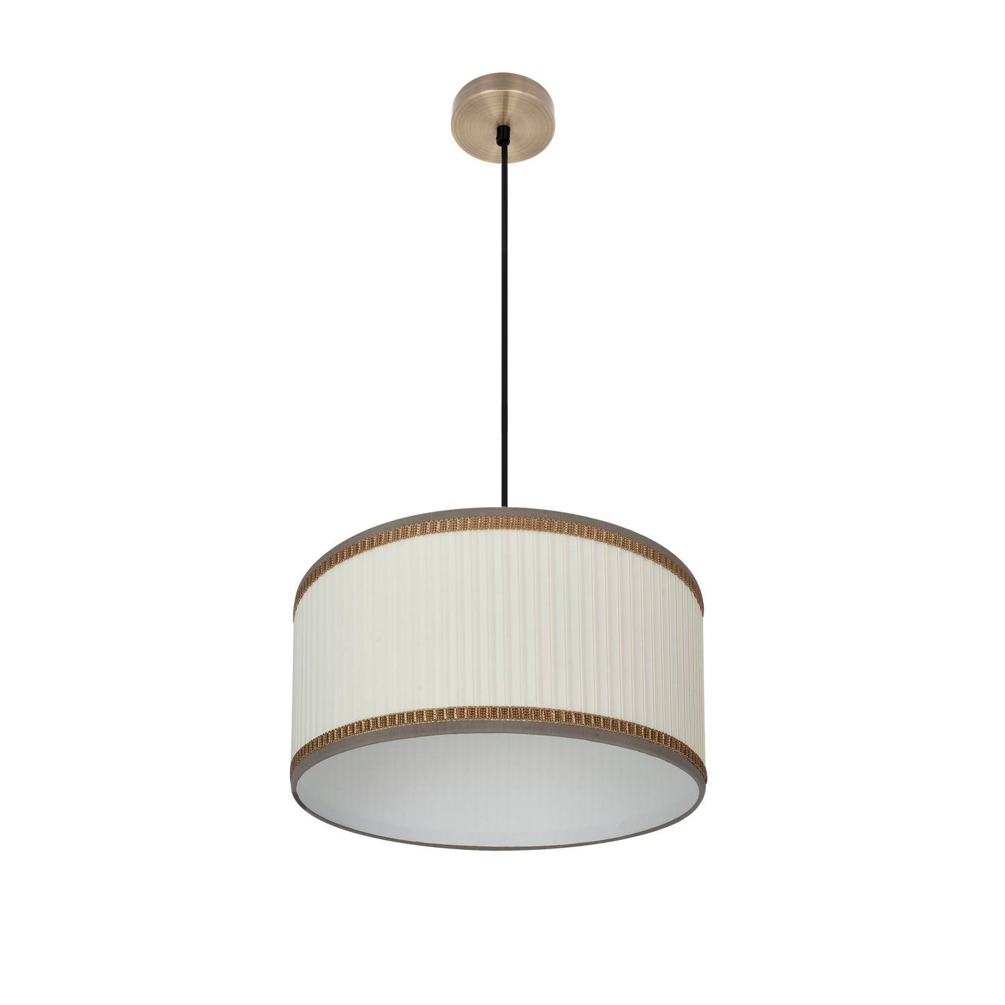 Lámpara colgante Soprano fabricada en metal color cuero y textil beige