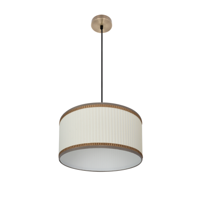 Lámpara colgante Soprano fabricada en metal color cuero y textil beige
