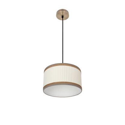 Lámpara colgante Soprano fabricada en metal color cuero y textil beige