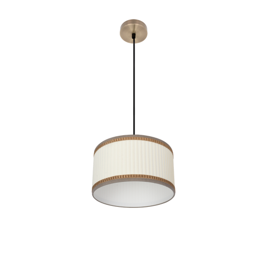 Lámpara colgante Soprano fabricada en metal color cuero y textil beige