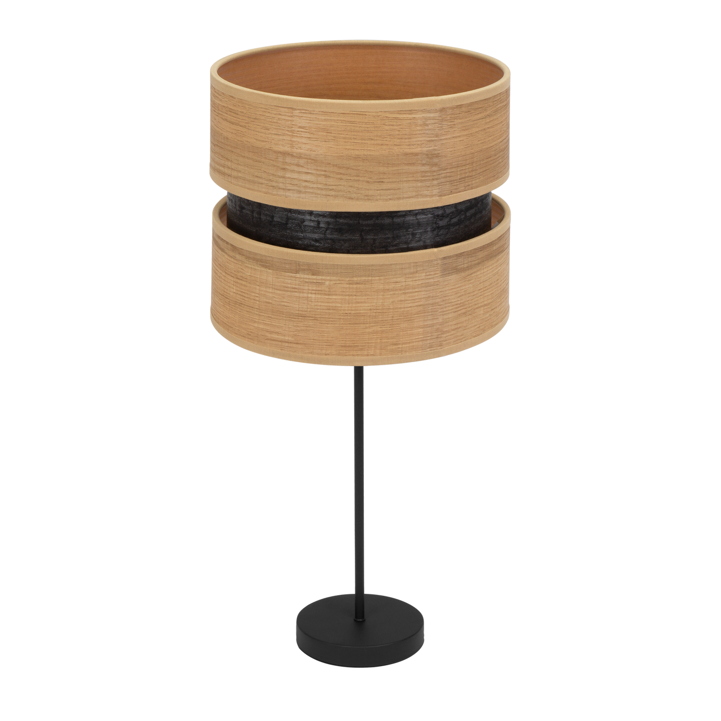 Lámpara Colet fabricada en metal y textil color negro y madera clara