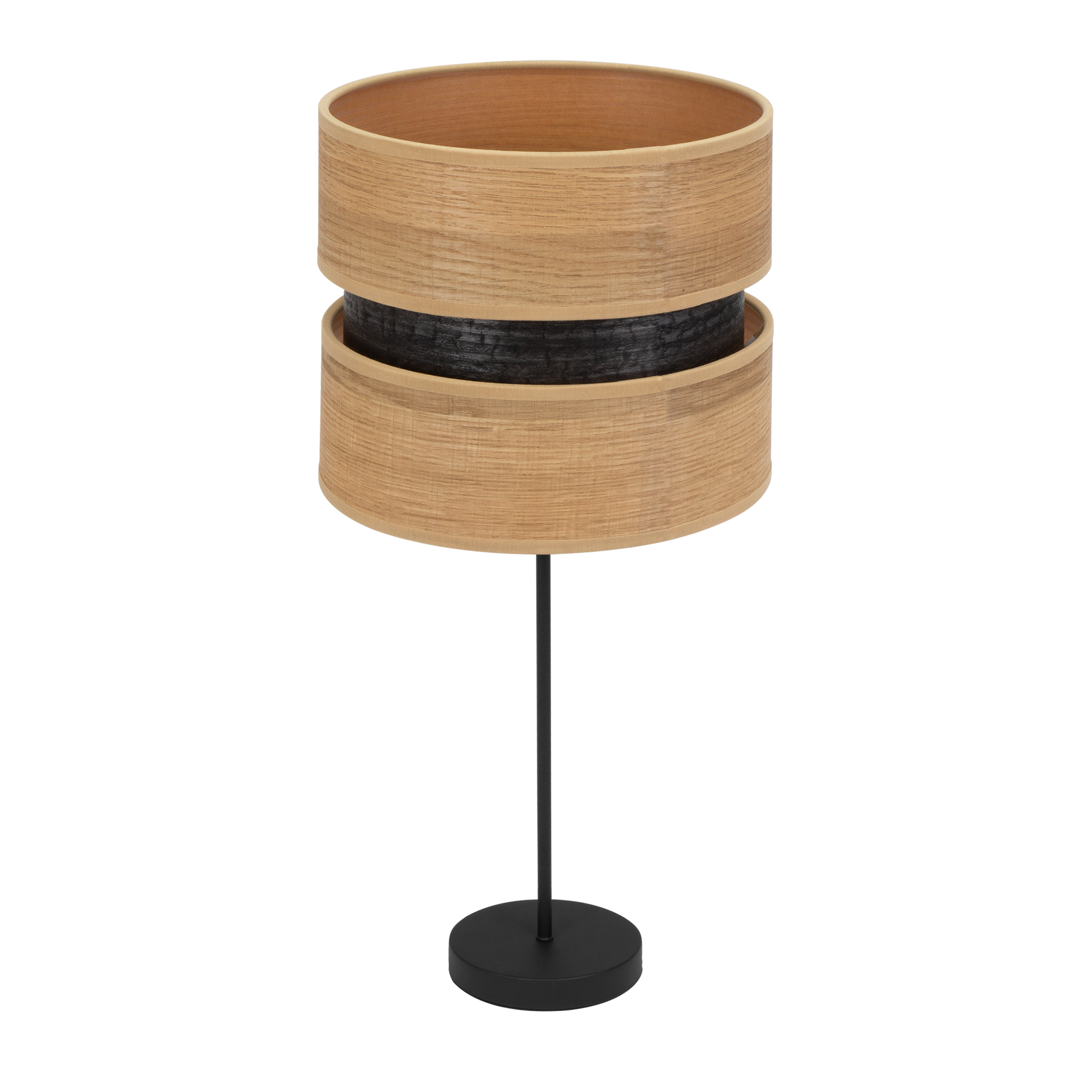 Lámpara Colet fabricada en metal y textil color negro y madera clara