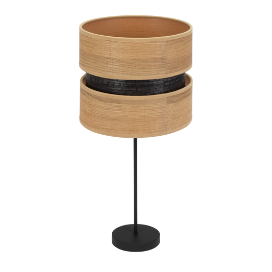 Lámpara Colet fabricada en metal y textil color negro y madera clara