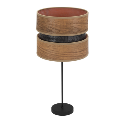 Sobremesa Colet fabricada en metal y textil color negro y madera oscura