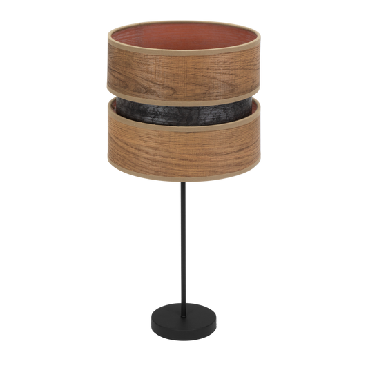 Sobremesa Colet fabricada en metal y textil color negro y madera oscura
