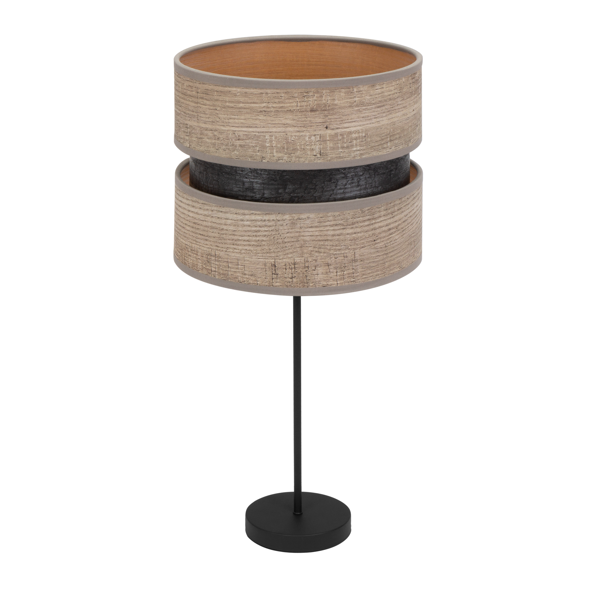Sobremesa Colet fabricada en metal y textil, color negro y madera gris, ideal para salones