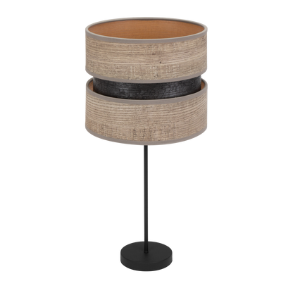 Sobremesa Colet fabricada en metal y textil, color negro y madera gris, ideal para salones