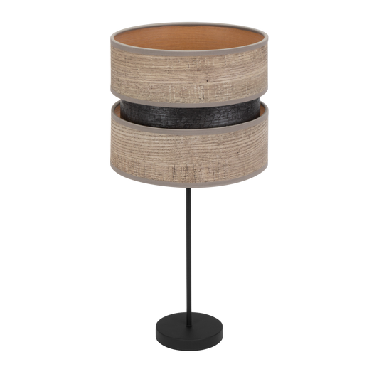 Sobremesa Colet fabricada en metal y textil, color negro y madera gris, ideal para salones