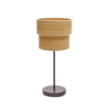 Lámpara Smile fabricada en metal y textil color madera clara, ideal para iluminación interior