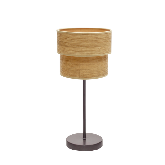 Lámpara Smile fabricada en metal y textil color madera clara, ideal para iluminación interior