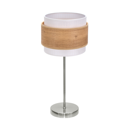 Sobremesa Myriam de Fabrilamp, níquel y madera clara, diseño moderno para iluminar tu hogar.