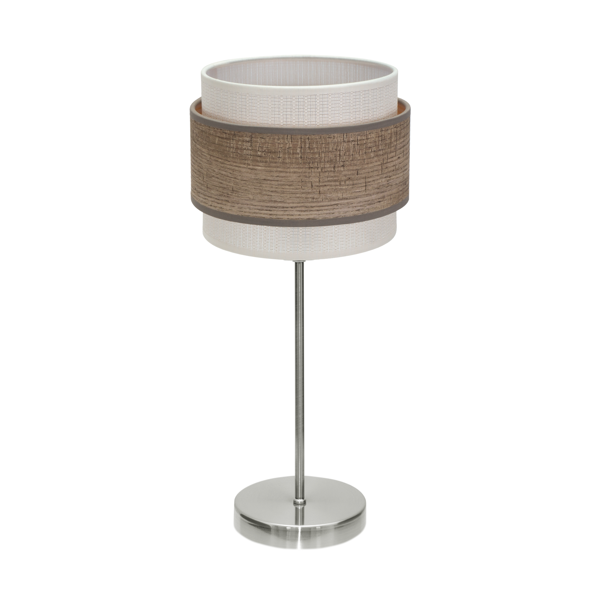 Sobremesa Myriam de Fabrilamp en color níquel y madera gris, diseño moderno para iluminar tu hogar.