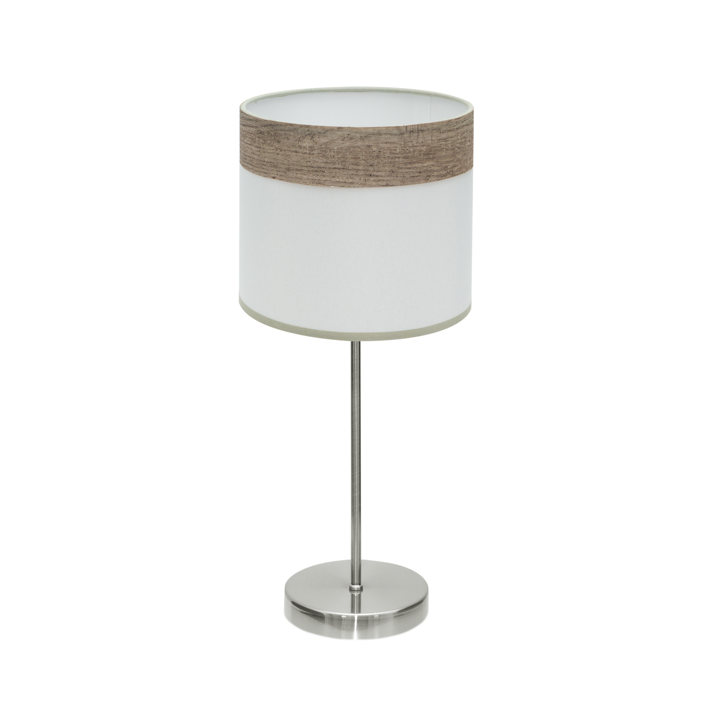 Sobremesa Cloe Niquel/Blanca-Madera Gris de Fabrilamp, iluminación moderna para dormitorio o salón.