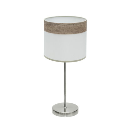 Sobremesa Cloe Niquel/Blanca-Madera Gris de Fabrilamp, iluminación moderna para dormitorio o salón.