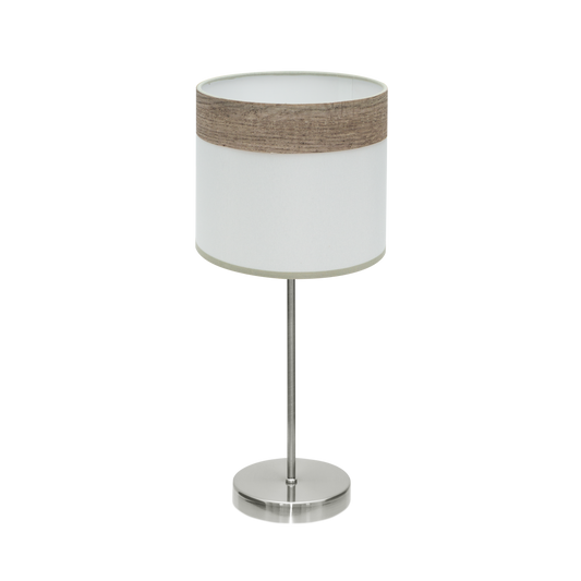 Lámpara Cloe fabricada en metal color níquel y madera gris, Fabrilamp / Abrila