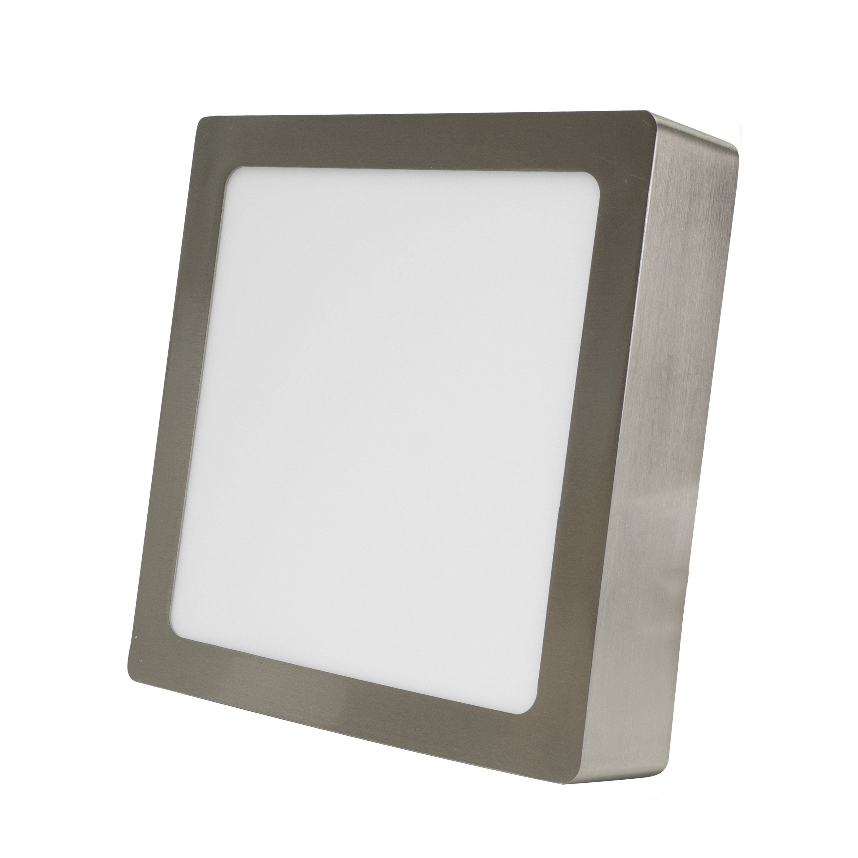 Downlight cuadrado superficie TOBA 18W 4000K Níquel Fabrilamp, vista frontal.