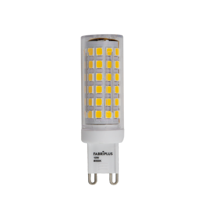 Bombilla LED G9 10W 6000K Abrila, 1000 lúmenes, luz blanca fría. Ideal para iluminación eficiente.