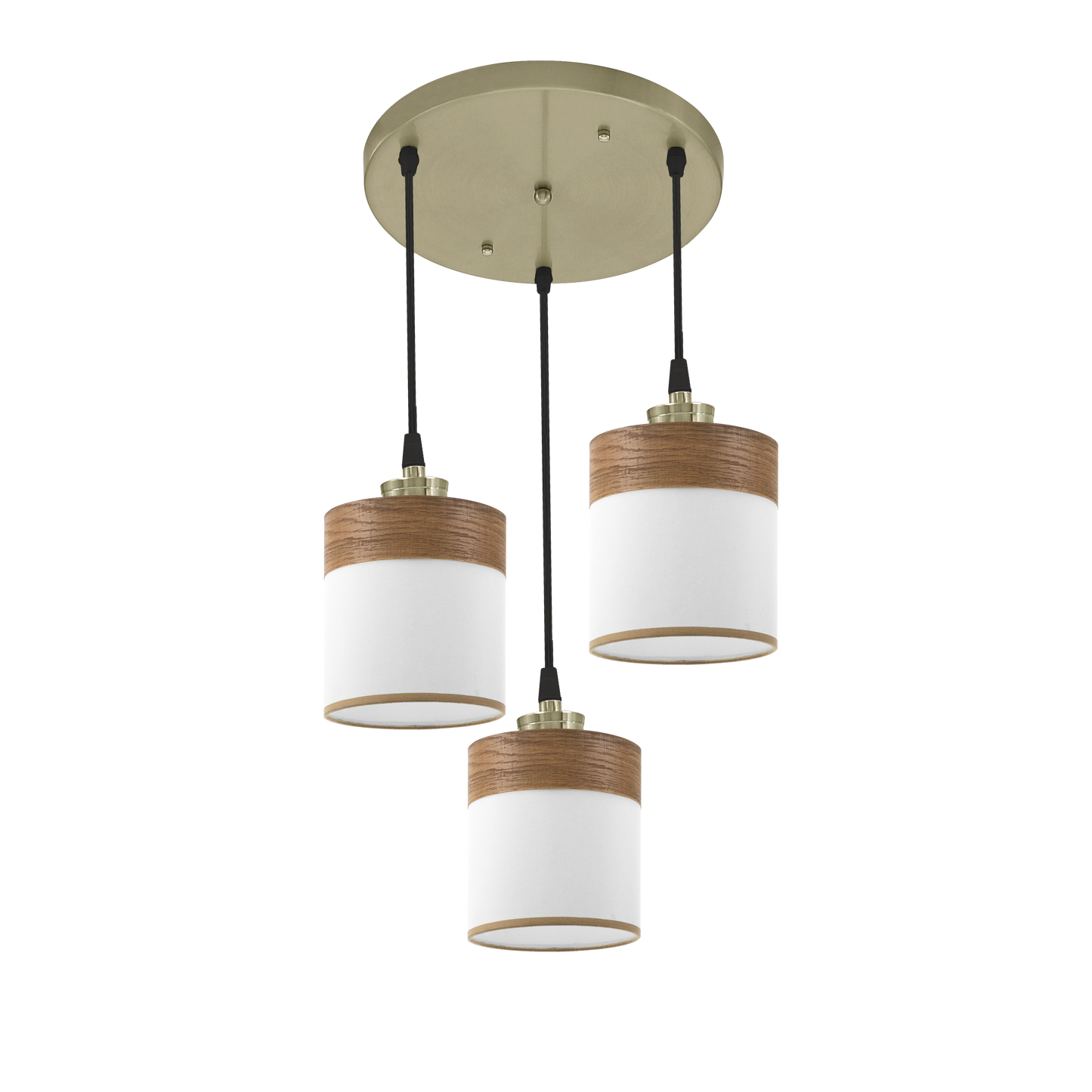 Plafón Cloe 3xE27 Cuero/Blanco-Madera Oscura de Fabrilamp. Diseño moderno y elegante para iluminar tu hogar.