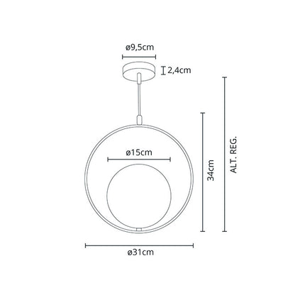 Lámpara Colgante AIMEE 31 cm Oro Interlusa instalada en ambiente decorativo de salón o dormitorio | Interlusa