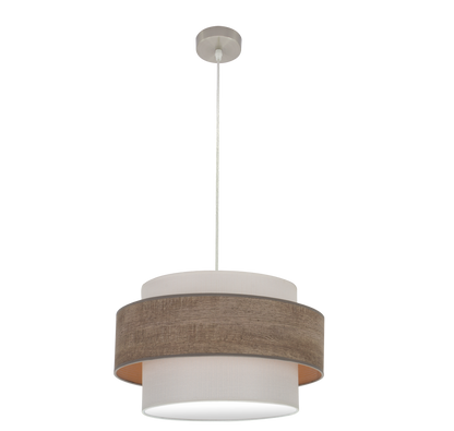 Colgante Myriam de Fabrilamp, níquel y madera gris, 50 cm de diámetro, ideal para salones y dormitorios.