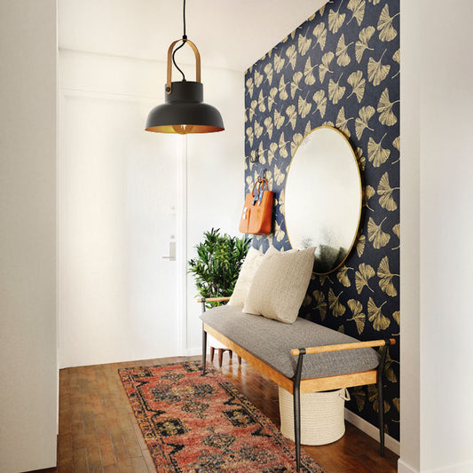 Lámpara Colgante Vintage GUIMAR 23 cm Negro/Oro Interlusa instalada en ambiente decorativo de salón o dormitorio | Interlusa