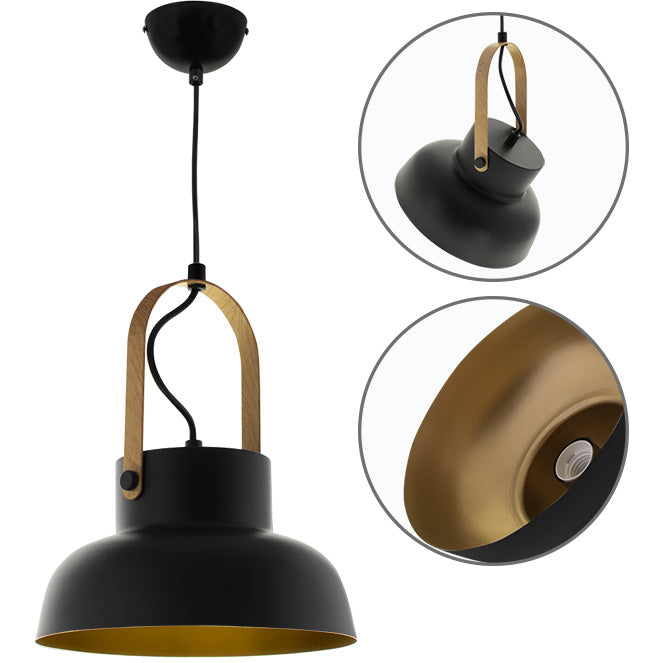 Lámpara Colgante Vintage GUIMAR 23 cm Negro/Oro Interlusa - Vista frontal principal en fondo blanco | LuzGurú