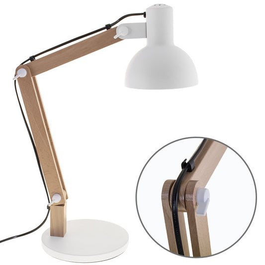 Lámpara de Sobremesa DARCI E27 Altura Regulable Blanco y Madera Natural Interlusa - vista principal | Interlusa