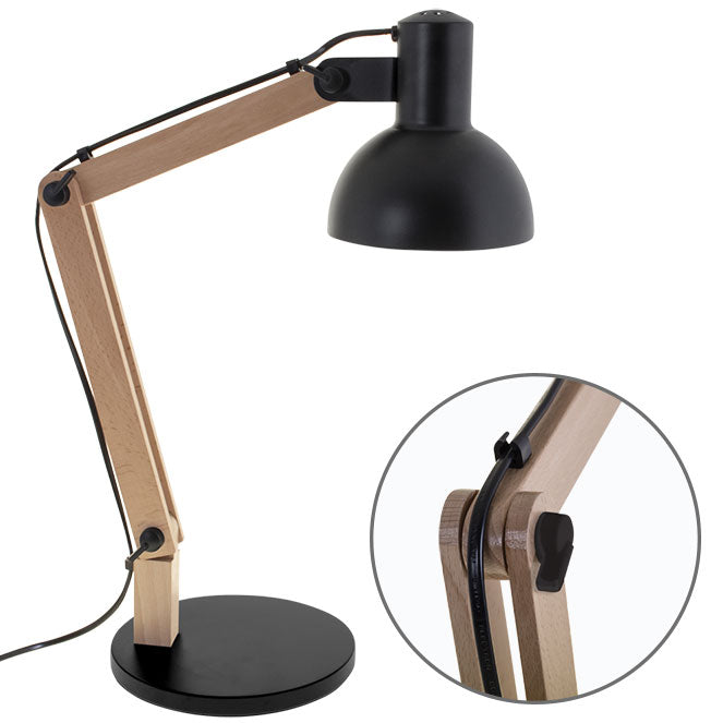 Sobremesa DARCI 1xE27 Al.Reg.xD.35cm - Negro/madera natural | Interlusa · Ref. 109370109