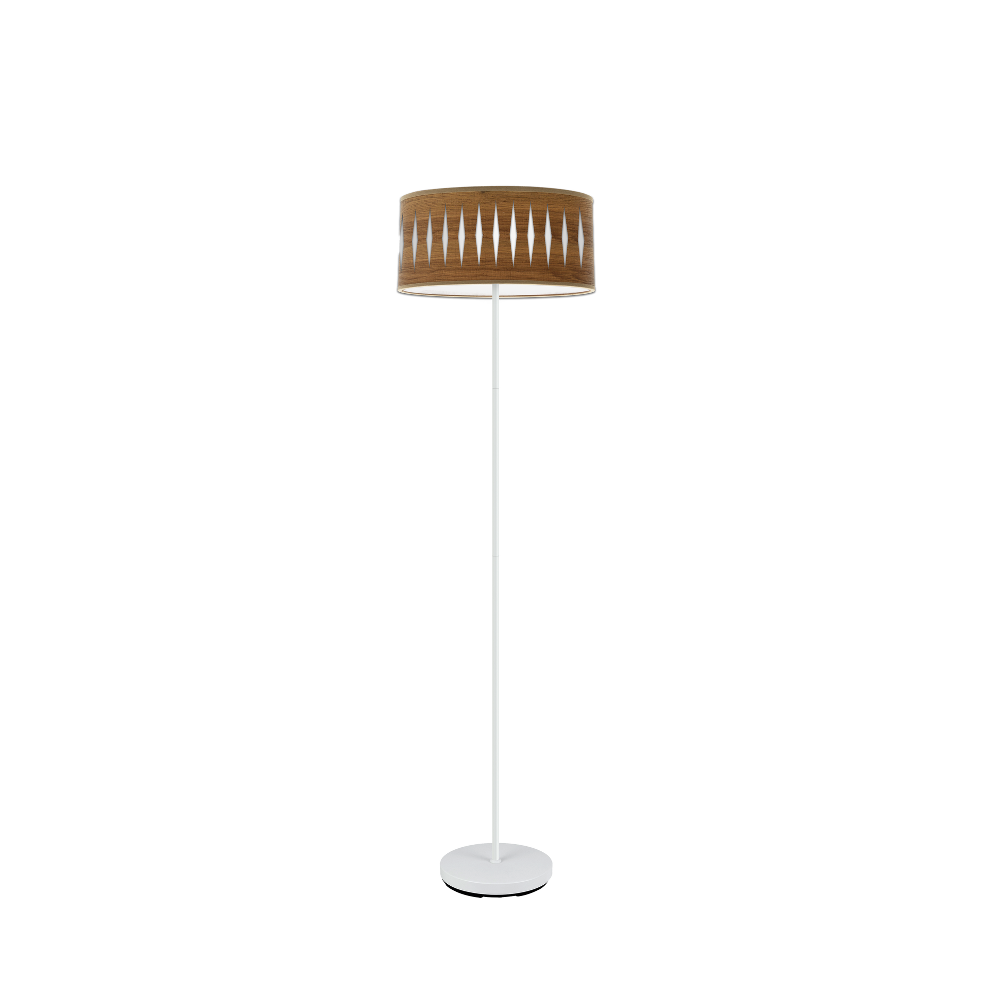 Lámpara de pie Piron fabricada en metal color blanco y madera oscura