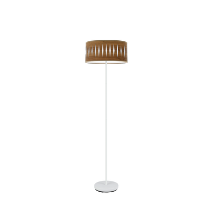 Lámpara de pie Piron fabricada en metal color blanco y madera oscura