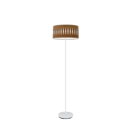 Lámpara de pie Piron fabricada en metal color blanco y madera oscura