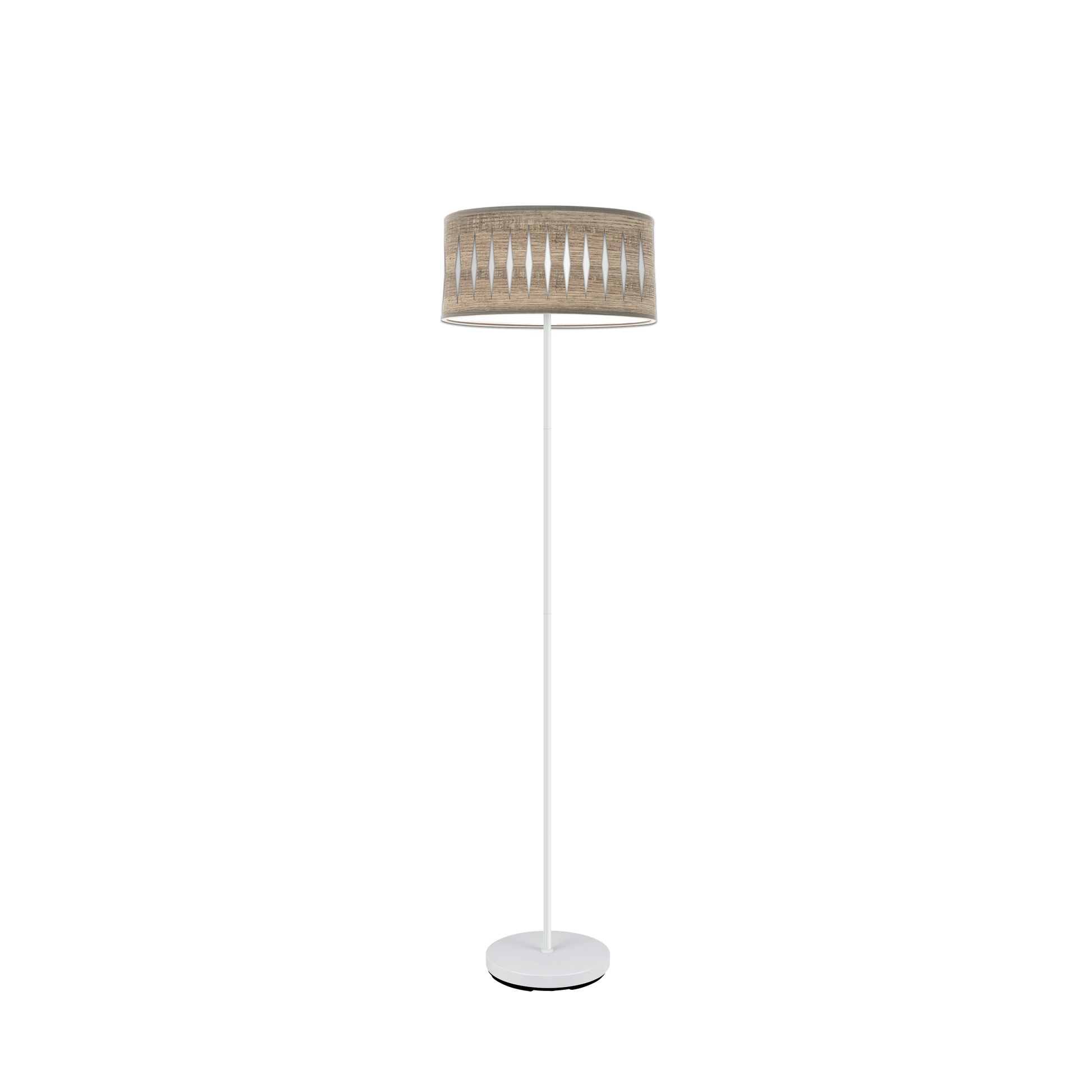 Lámpara Piron fabricada en metal y textil color blanco/madera gris, ideal para salones