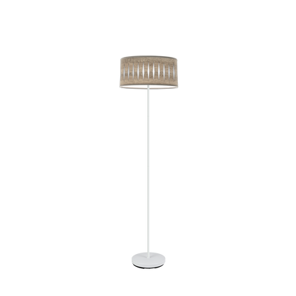 Lámpara Piron fabricada en metal y textil color blanco/madera gris, ideal para salones