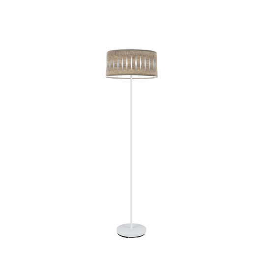 Lámpara Piron fabricada en metal y textil color blanco/madera gris, ideal para salones