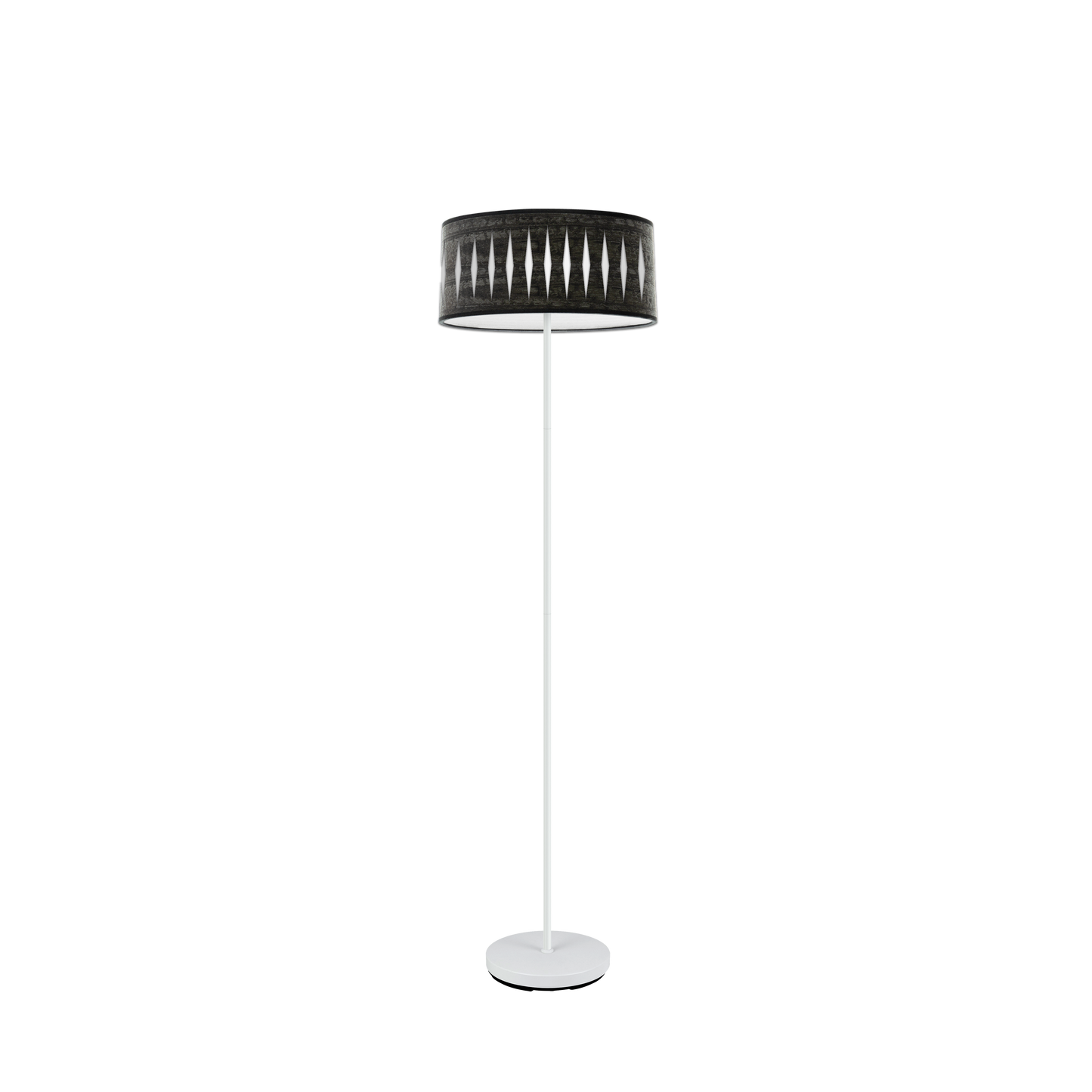 Pie de salón Piron Blanco/Madera Negra de Fabrilamp, diseño moderno y elegante para tu hogar. Disponible en luzguru.com