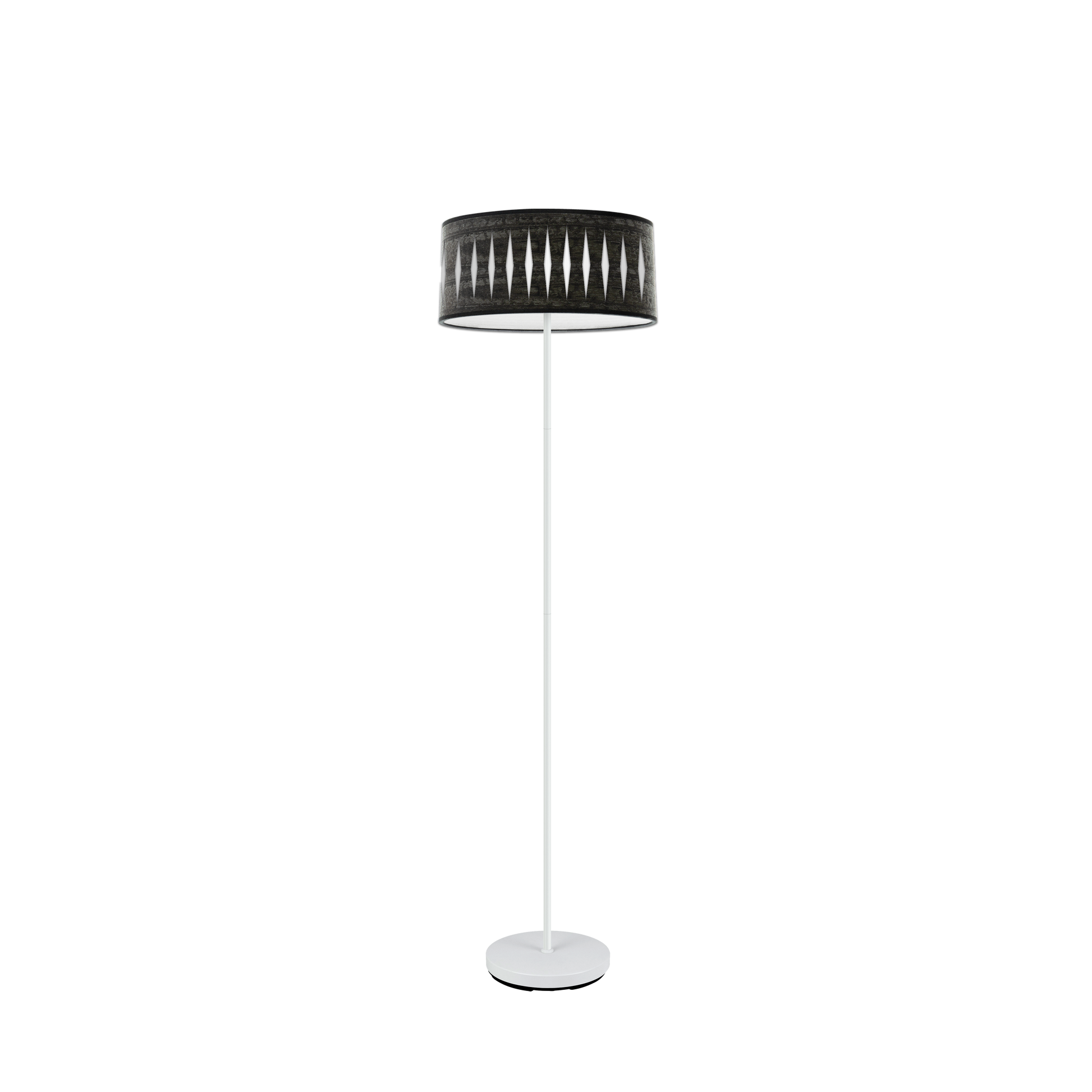 Pie de salón Piron Blanco/Madera Negra de Fabrilamp, diseño moderno y elegante para tu hogar. Disponible en luzguru.com