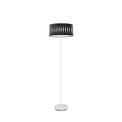 Pie de salón Piron Blanco/Madera Negra de Fabrilamp, diseño moderno y elegante para tu hogar. Disponible en luzguru.com